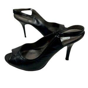 Tahari Sexy Leather Black Open Toe Heels pumps with ankle strap Lacey Slingback